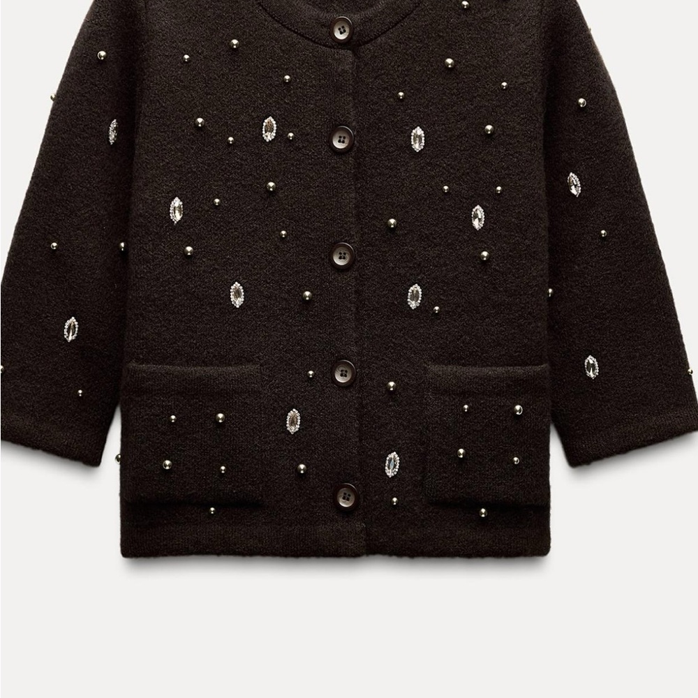 Zara brown Cardigan with Beaded Embellishments